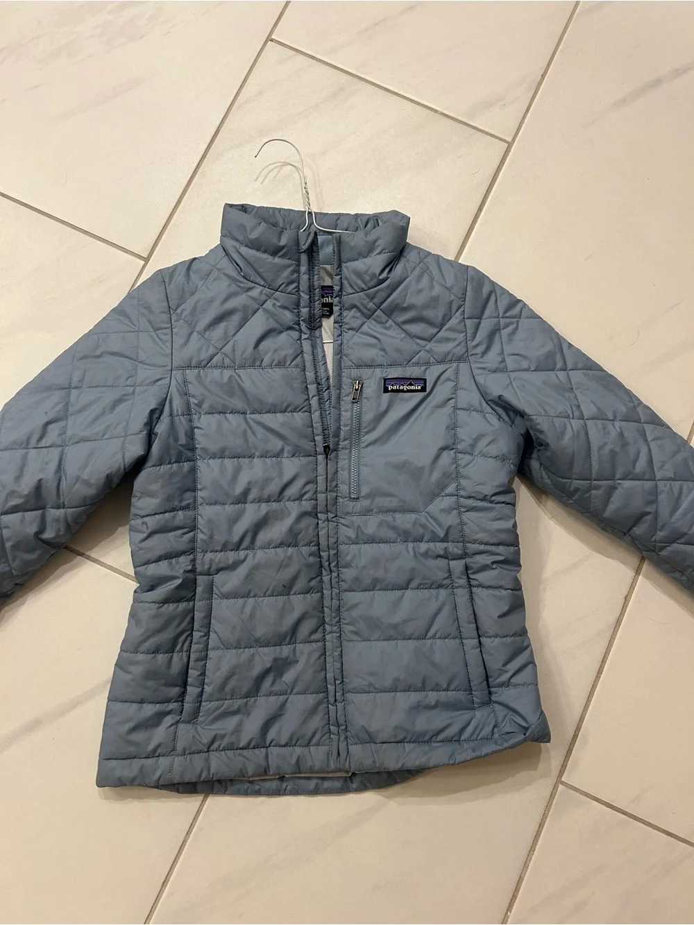 Patagonia Kids Quilted Puff Jacket in Dusty Blue